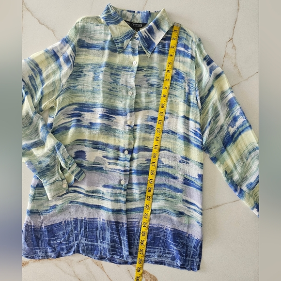 Dons Collection 100% Silk Shirt Size L Blue Long Sleeve - Picture 12 of 15